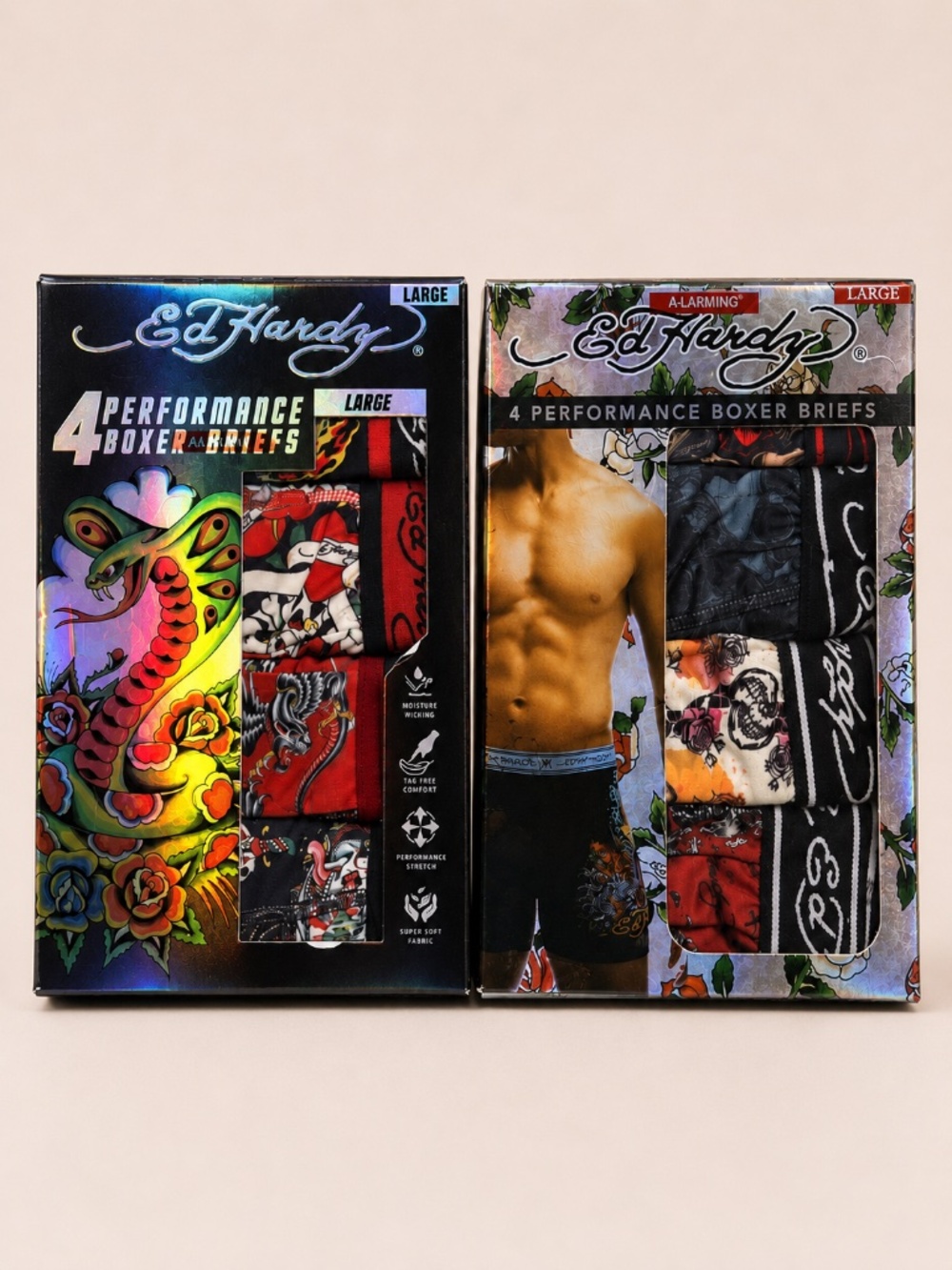 Ed Hardy 8pc Performance Boxer Briefs Bundle Large 36-38 Tattoo Print NIB